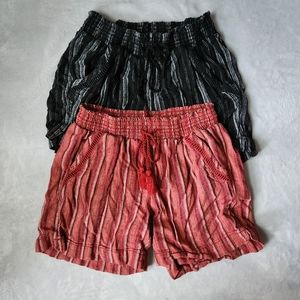 Set of 2 Striped Drawstring Linen Blend Shorts by Briggs, Size XS